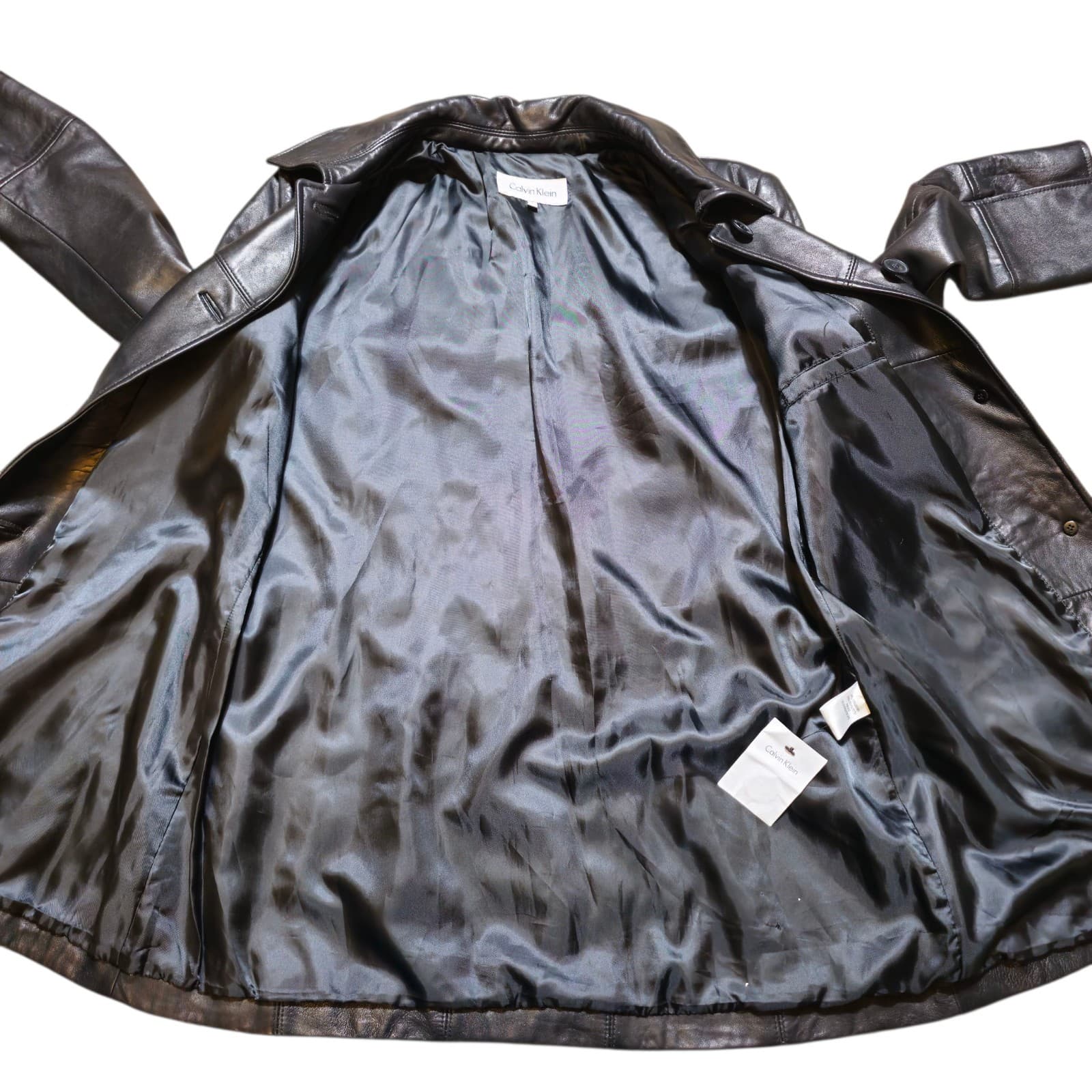Calvin Klein Womans Vintage 100% Black Leather City Jacket Size L - Thumbnail 18
