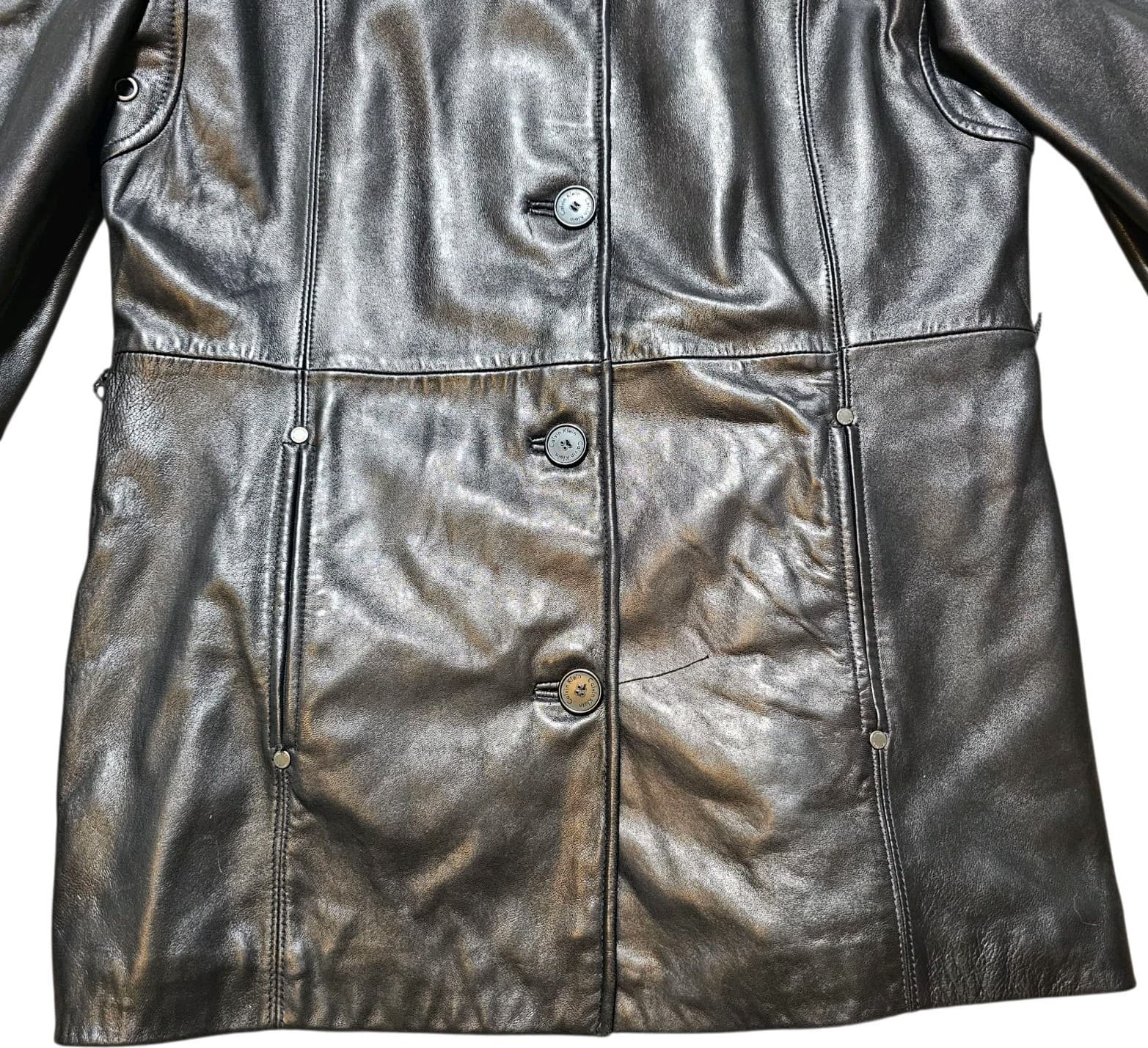 Calvin Klein Womans Vintage 100% Black Leather City Jacket Size L - Thumbnail 4