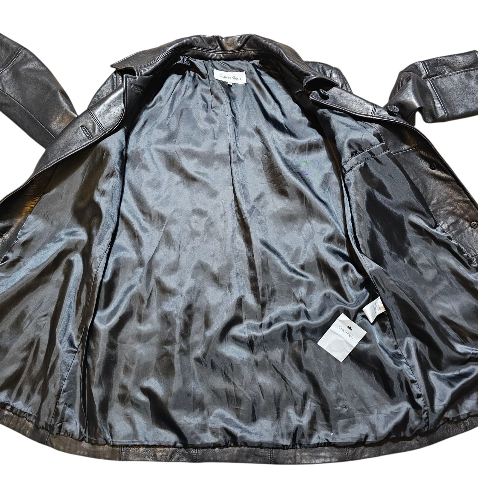 Calvin Klein Womans Vintage 100% Black Leather City Jacket Size L - Thumbnail 19
