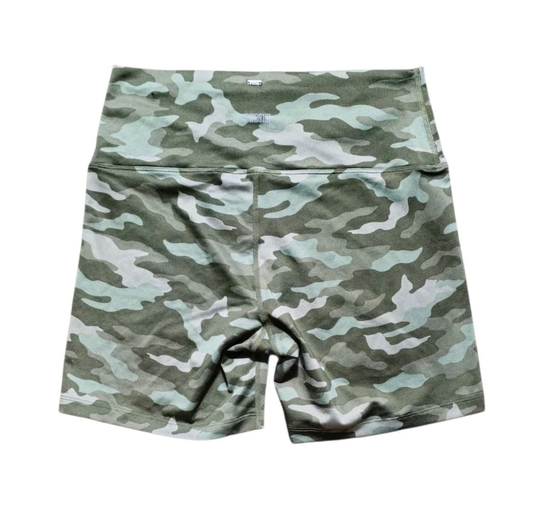 Pink Victorias Secret Ultimate Camo Biker Workout Shorts Womens L Yoga Running - Thumbnail 3