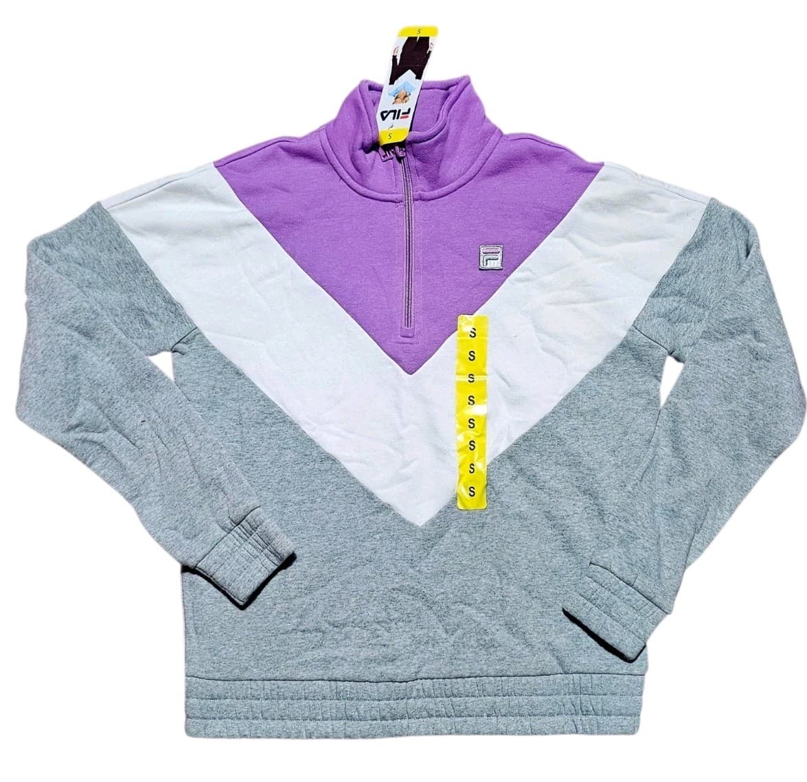 FILA Womens Size Small Gray & Purple Quarter Zip Pullover Sweatshirt Gym NWT - Thumbnail 2