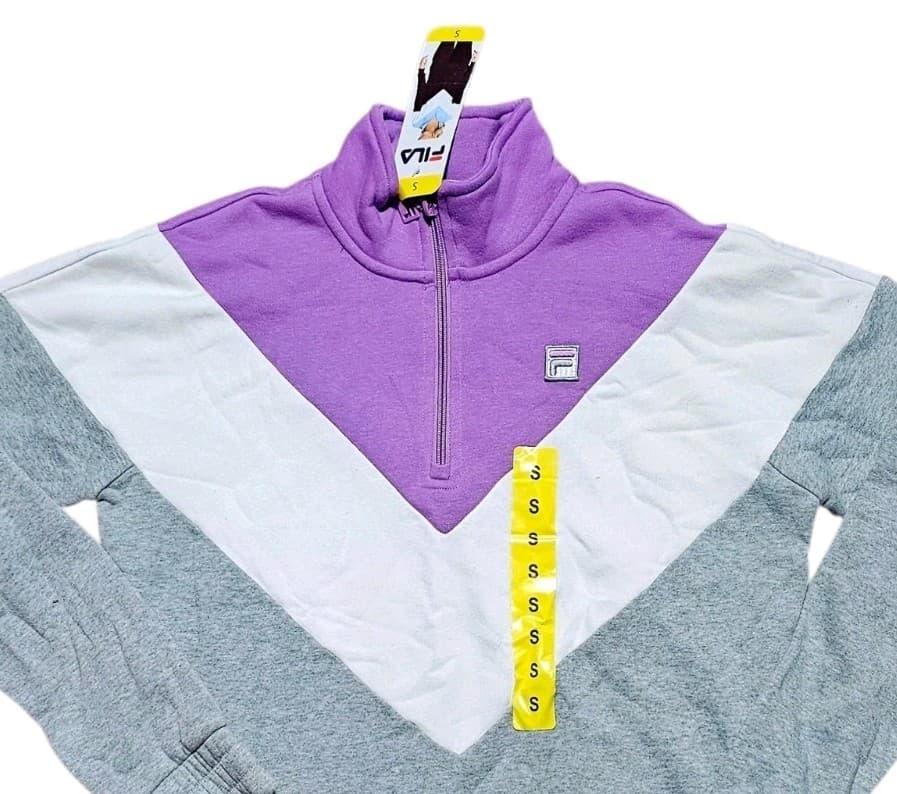 FILA Womens Size Small Gray & Purple Quarter Zip Pullover Sweatshirt Gym NWT - Thumbnail 3