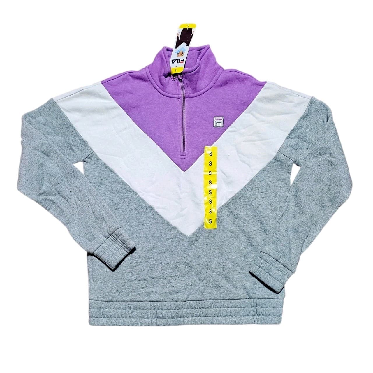 FILA Womens Size Small Gray & Purple Quarter Zip Pullover Sweatshirt Gym NWT