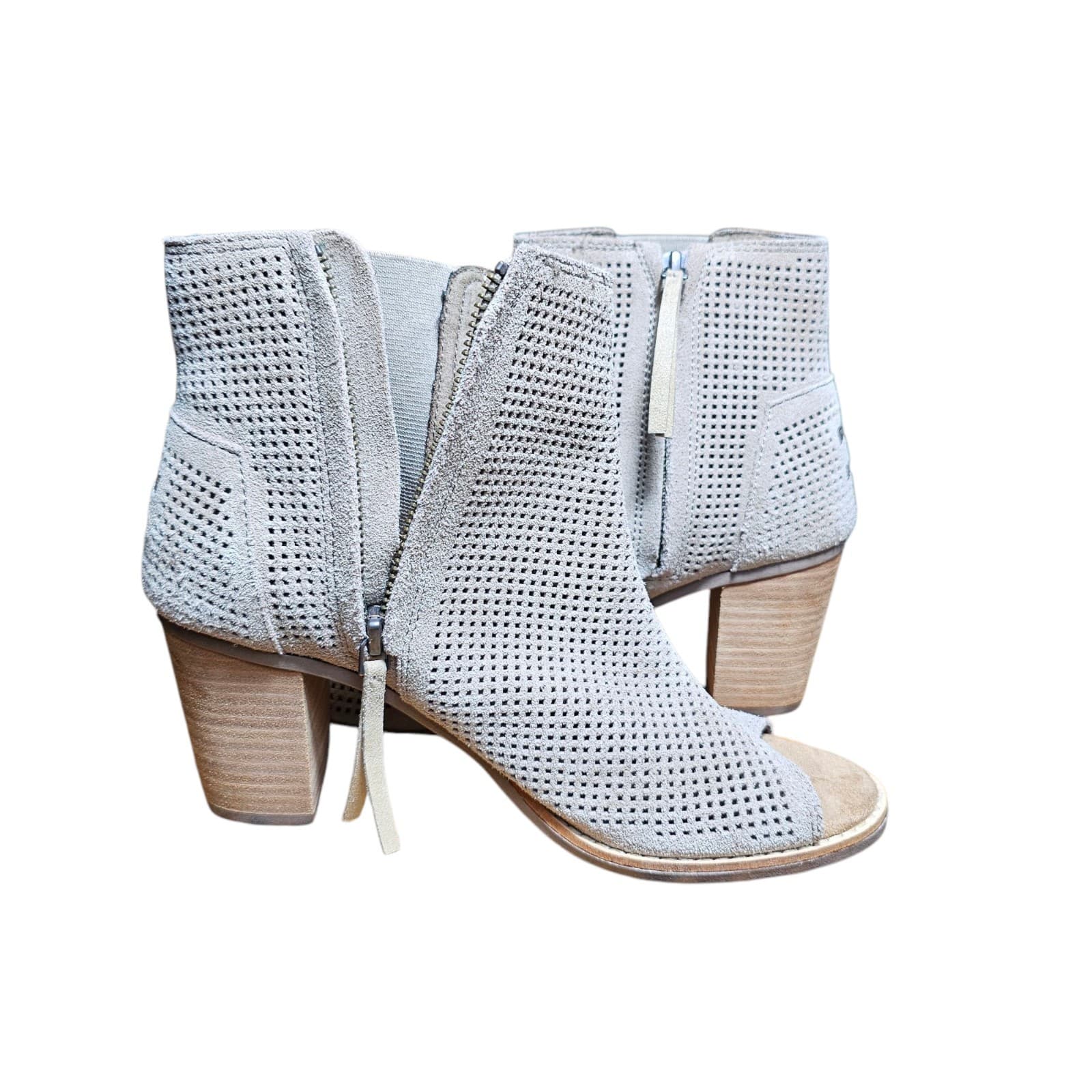 TOMS Women's Majorca Peep-Toe Perforated Booties Stucco Suede Size 7 - Thumbnail 5
