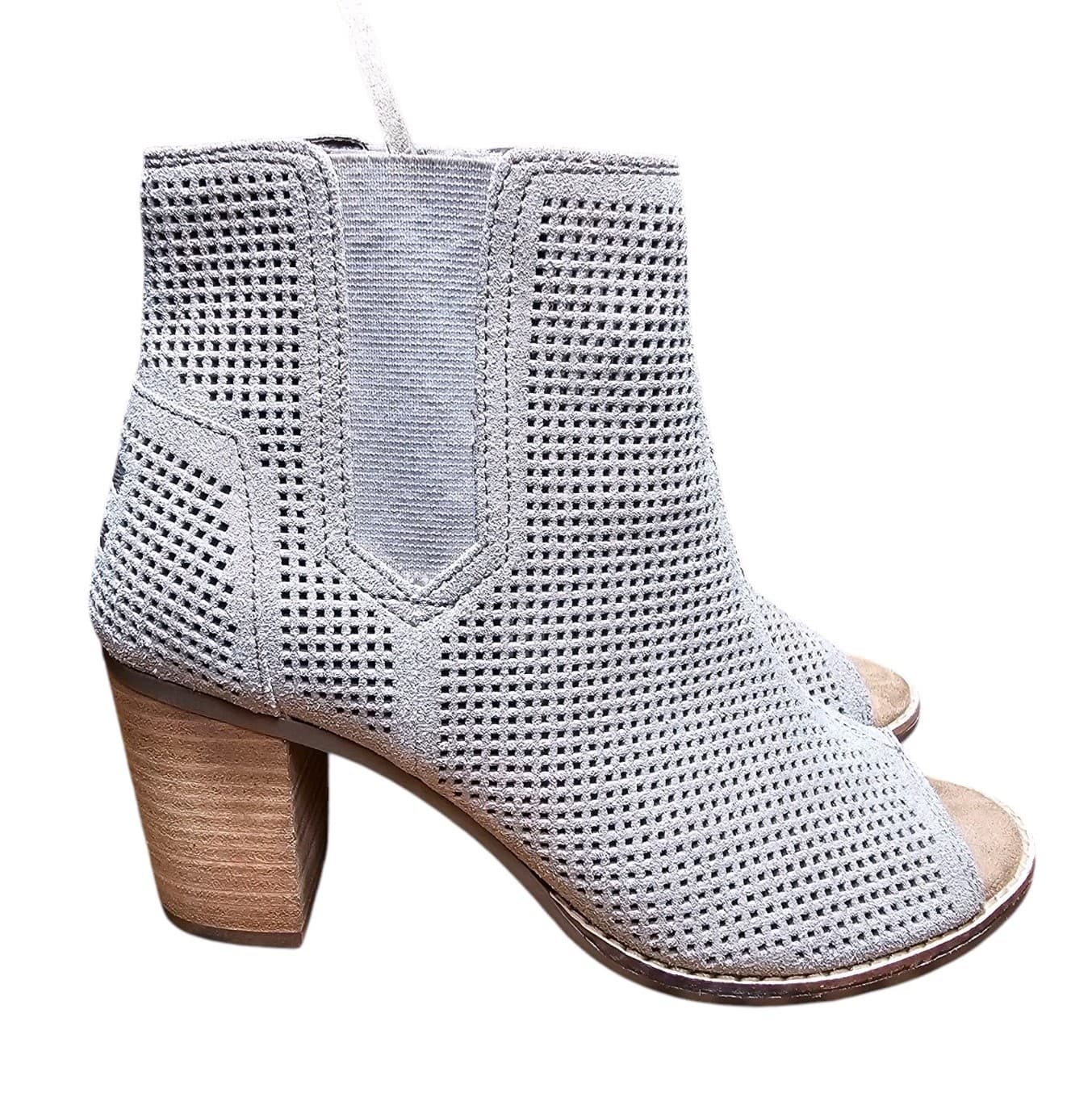 TOMS Women's Majorca Peep-Toe Perforated Booties Stucco Suede Size 7 - Thumbnail 3