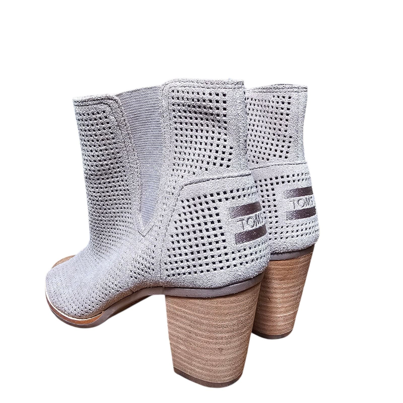 TOMS Women's Majorca Peep-Toe Perforated Booties Stucco Suede Size 7 - Thumbnail 6