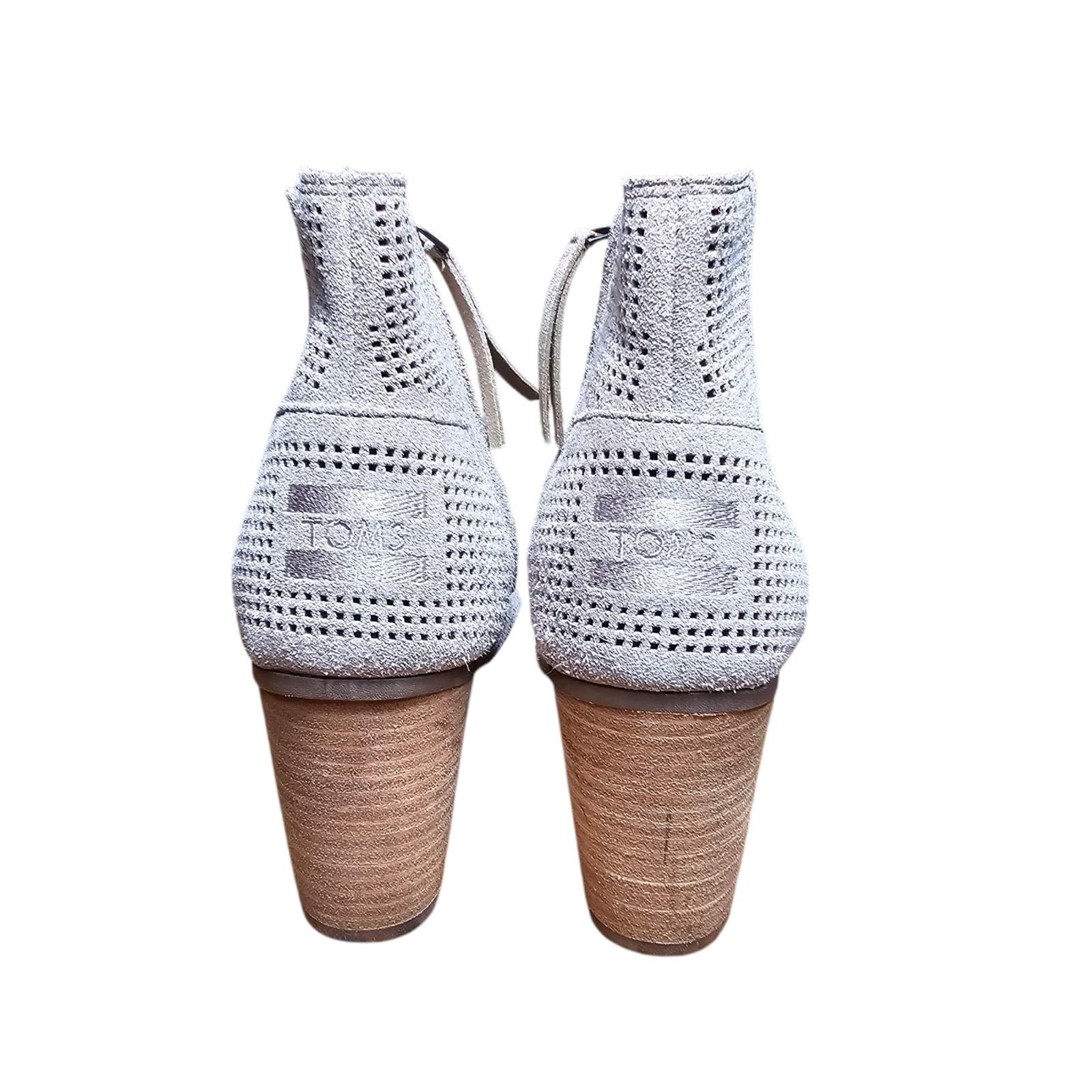 TOMS Women's Majorca Peep-Toe Perforated Booties Stucco Suede Size 7 - Thumbnail 4
