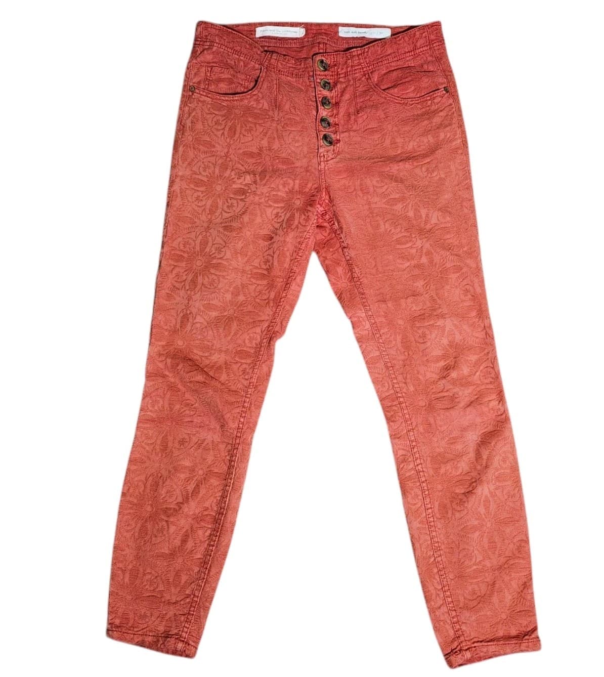 Anthropology Pilcro The Letter Press High-Rise Skinny, Red Floral Pants size 26 - Thumbnail 3