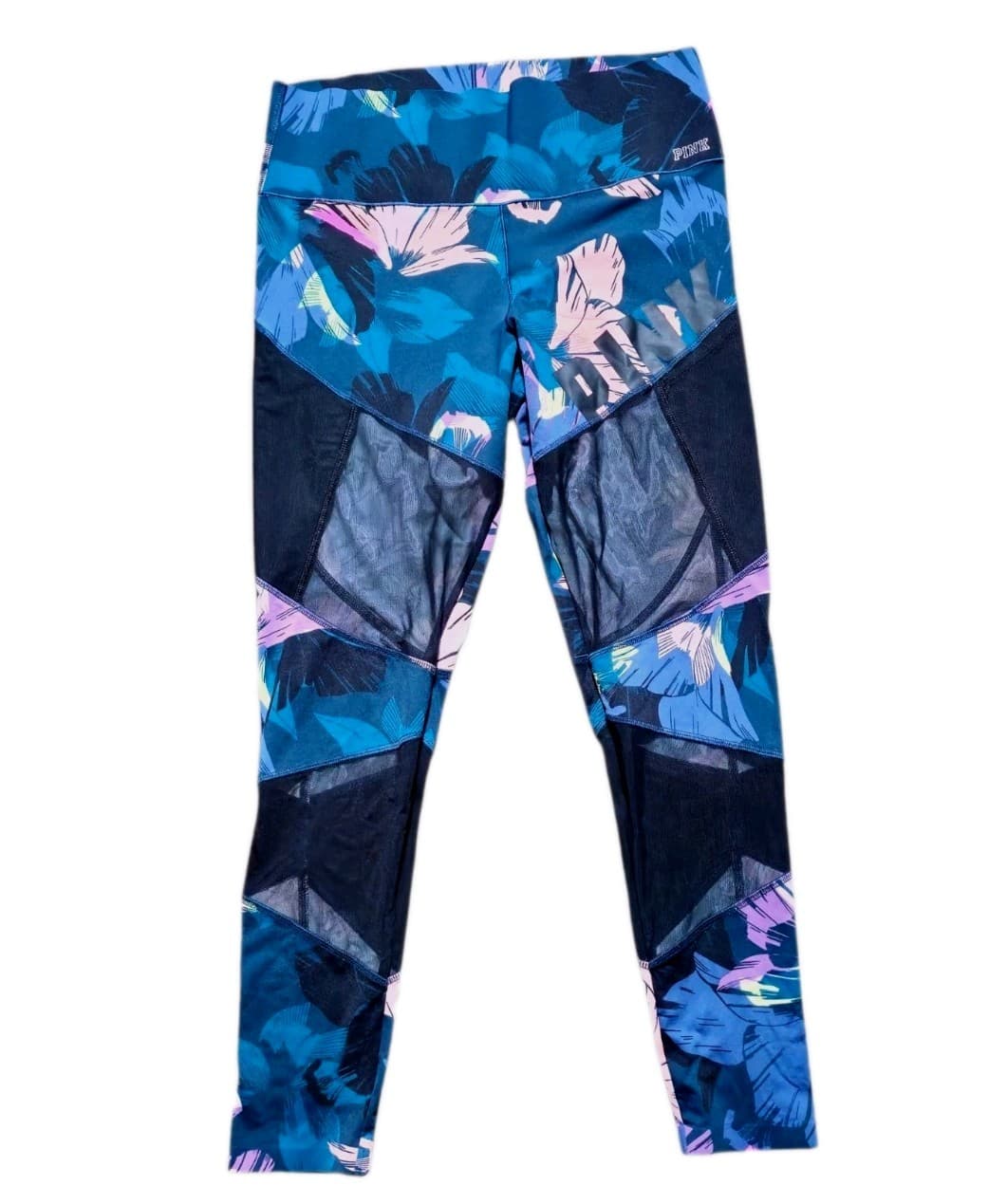 PINK Victoria’s Secret Floral Mesh Leggings High Rise Bonded Gym Yoga Large - Thumbnail 2