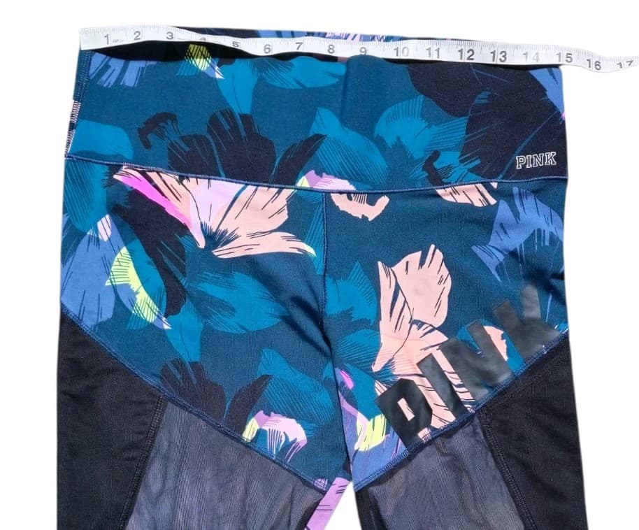 PINK Victoria’s Secret Floral Mesh Leggings High Rise Bonded Gym Yoga Large - Thumbnail 6