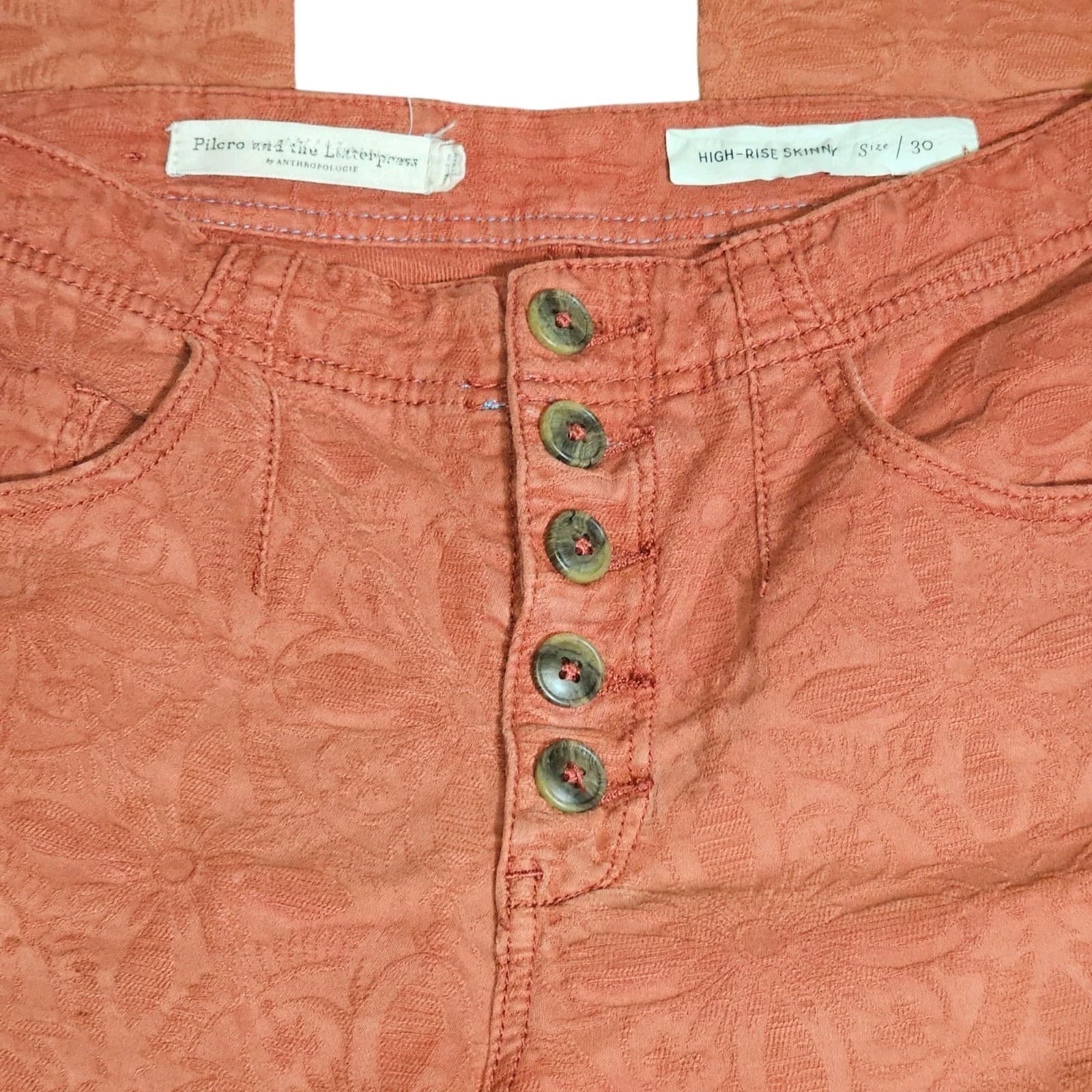 Anthropology Pilcro The Letter Press High-Rise Skinny, Red Floral Pants size 26 - Thumbnail 5