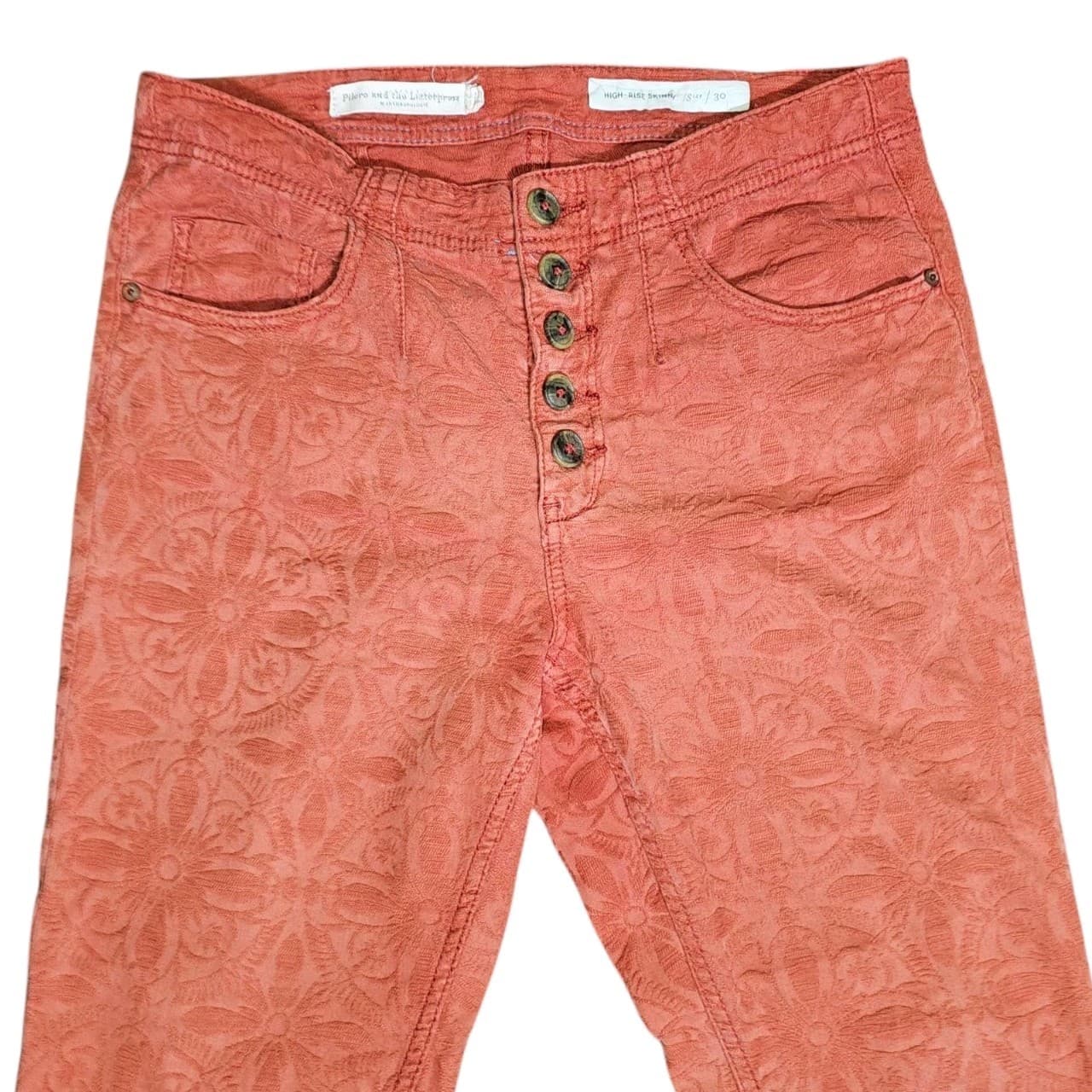 Anthropology Pilcro The Letter Press High-Rise Skinny, Red Floral Pants size 26 - Thumbnail 4