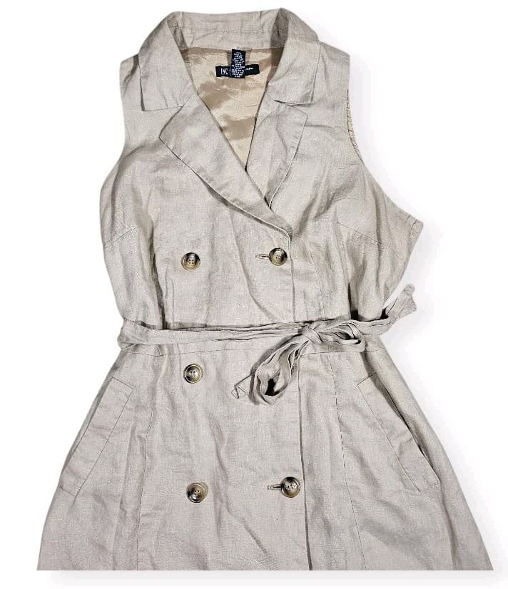 International Concepts Sleevless Double Breasted Trench Dres Size 14p 100% Linen - Thumbnail 2