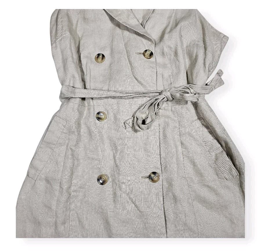 International Concepts Sleevless Double Breasted Trench Dres Size 14p 100% Linen - Thumbnail 5
