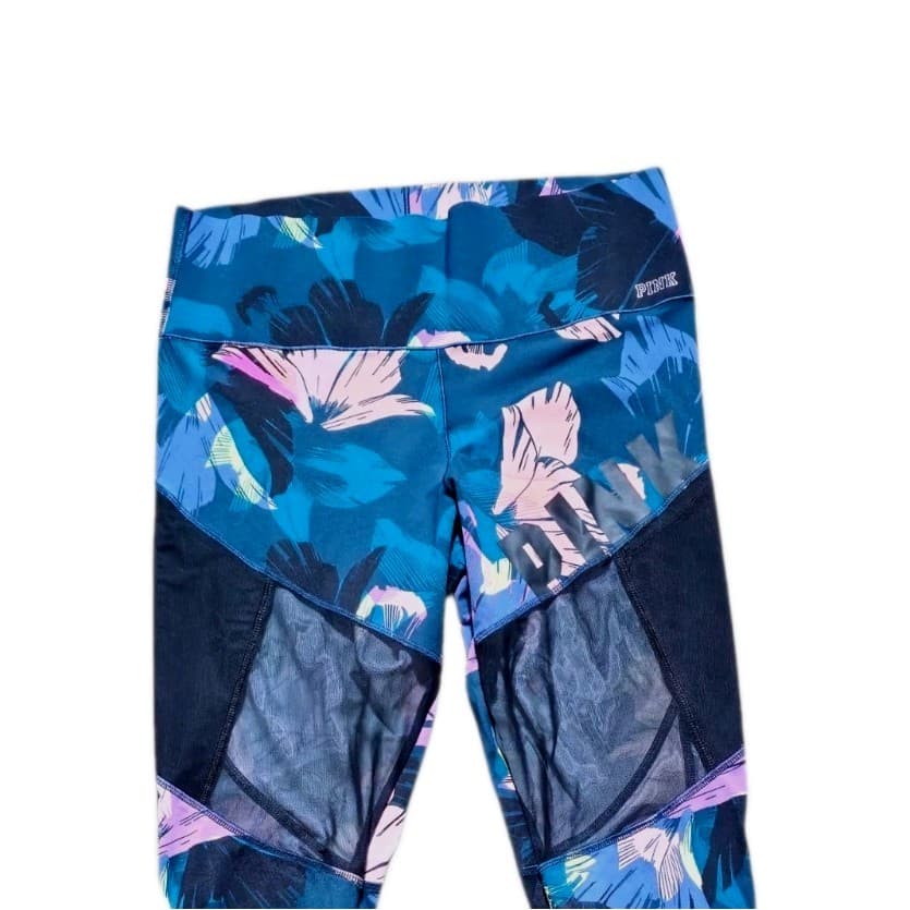 PINK Victoria’s Secret Floral Mesh Leggings High Rise Bonded Gym Yoga Large - Thumbnail 3