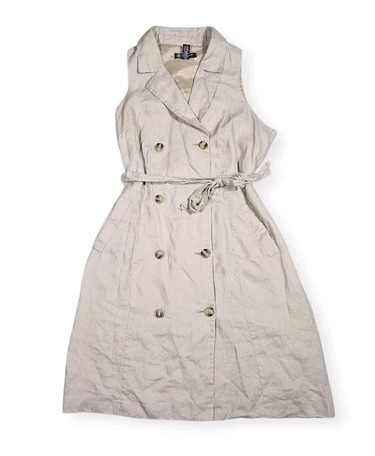 International Concepts Sleevless Double Breasted Trench Dres Size 14p 100% Linen