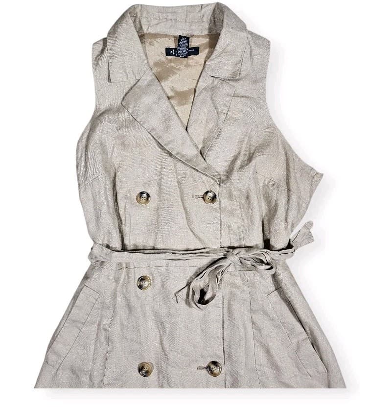 International Concepts Sleevless Double Breasted Trench Dres Size 14p 100% Linen - Thumbnail 6
