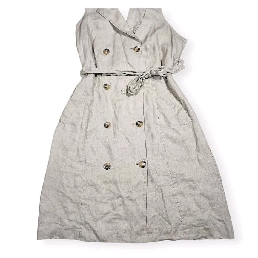International Concepts Sleevless Double Breasted Trench Dres Size 14p 100% Linen - Thumbnail 4