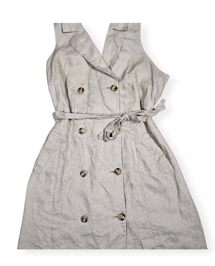 International Concepts Sleevless Double Breasted Trench Dres Size 14p 100% Linen - Thumbnail 3
