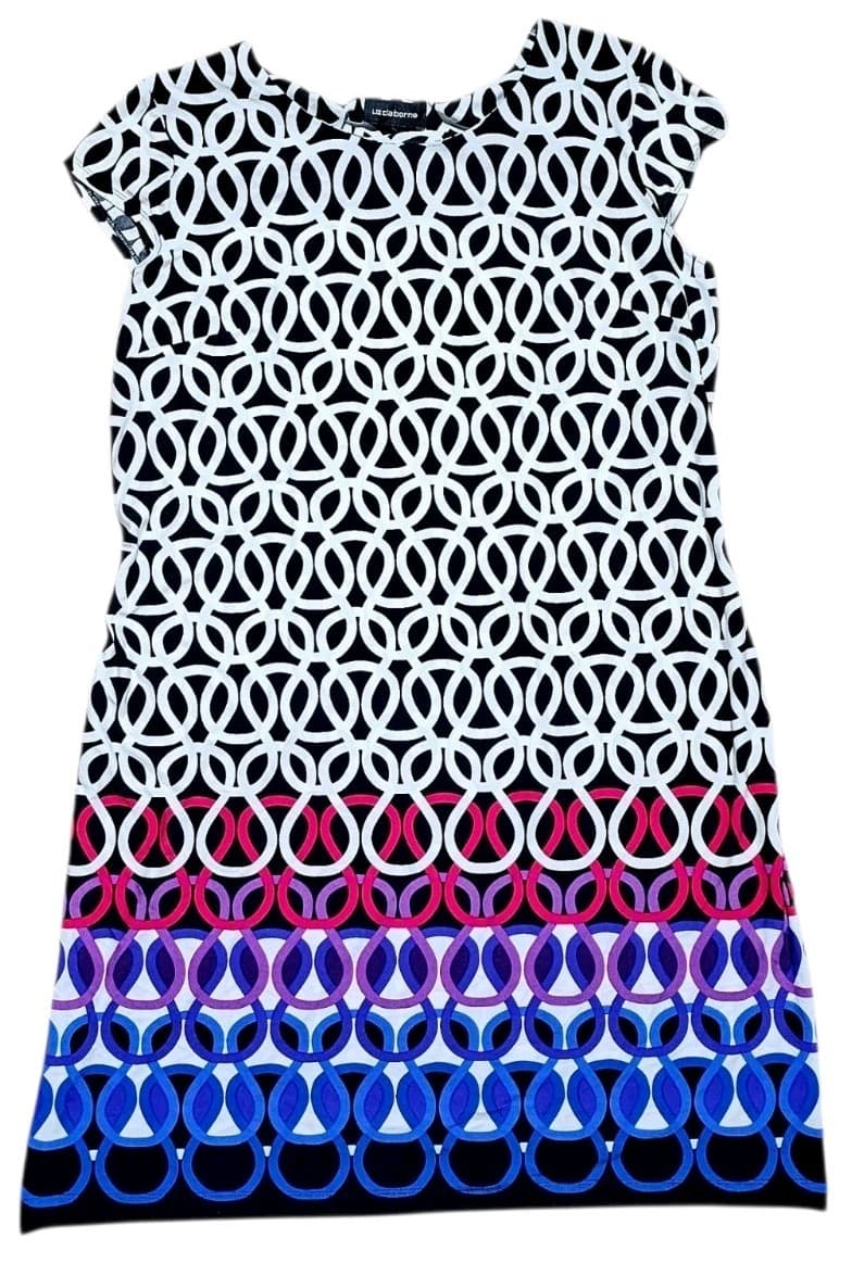 Liz Claiborne Dress Blue /White/Pink Size Large Women Cap Sleeve Sheath - Thumbnail 2