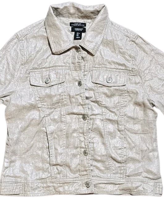 Jones & Co Metallic Linen Trucker Jacket - European Grown Flax - Large - Boho - Thumbnail 4