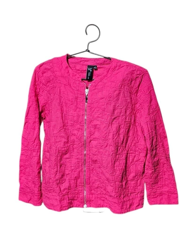 Focus Casual Life Pink Textured Front Zip Jacket Womans Size 5