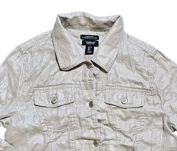 Jones & Co Metallic Linen Trucker Jacket - European Grown Flax - Large - Boho - Thumbnail 5