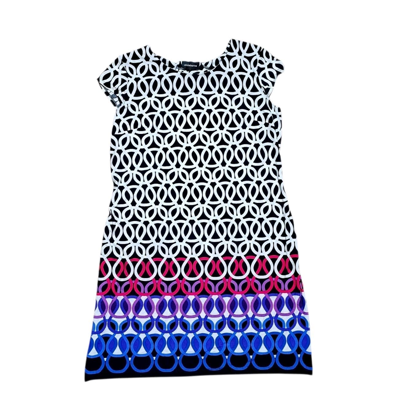 Liz Claiborne Dress Blue /White/Pink Size Large Women Cap Sleeve Sheath