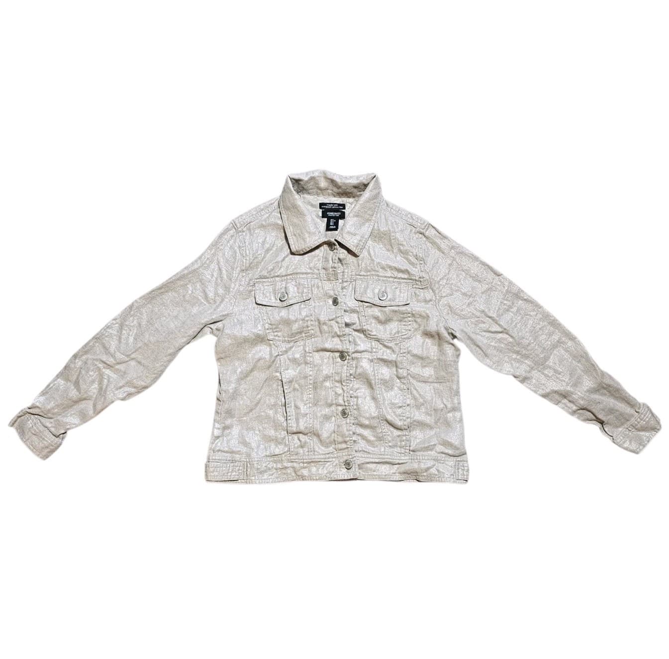 Jones & Co Metallic Linen Trucker Jacket - European Grown Flax - Large - Boho - Thumbnail 2