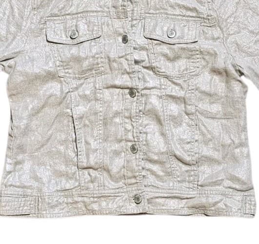Jones & Co Metallic Linen Trucker Jacket - European Grown Flax - Large - Boho - Thumbnail 6