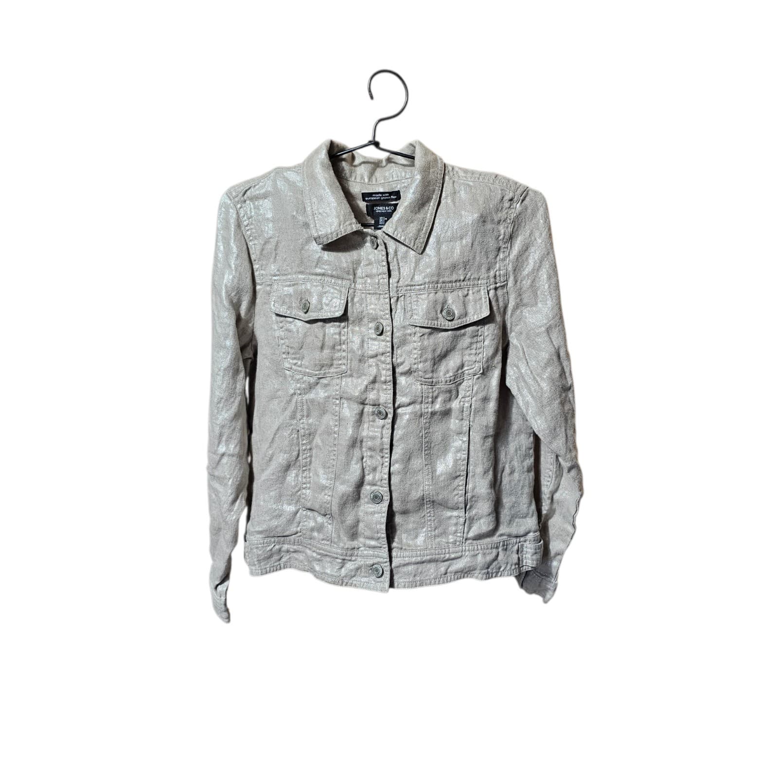 Jones & Co Metallic Linen Trucker Jacket - European Grown Flax - Large - Boho