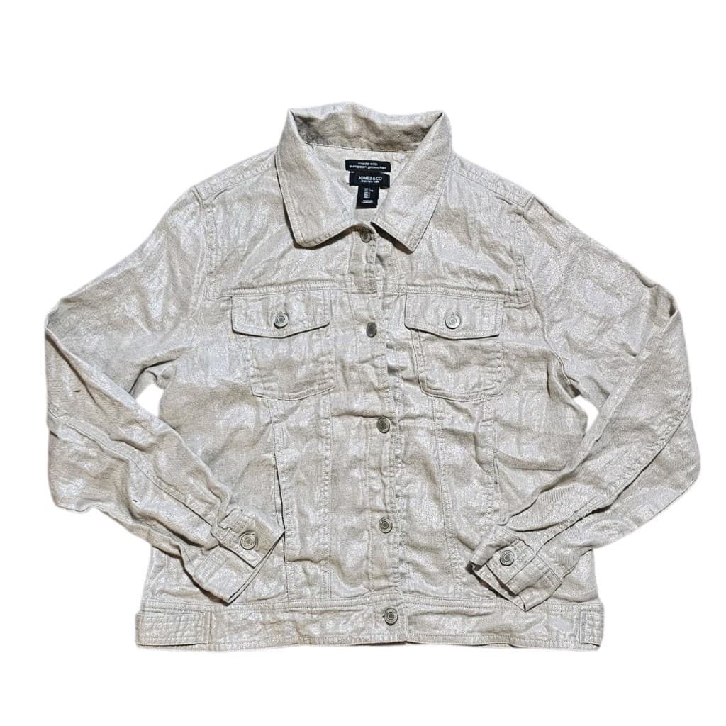 Jones & Co Metallic Linen Trucker Jacket - European Grown Flax - Large - Boho - Thumbnail 3
