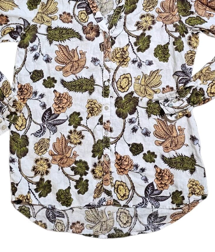 Nicole Miller New York Linen Button Up Shirt Womans Medium Floral Long Sleeve - Thumbnail 7