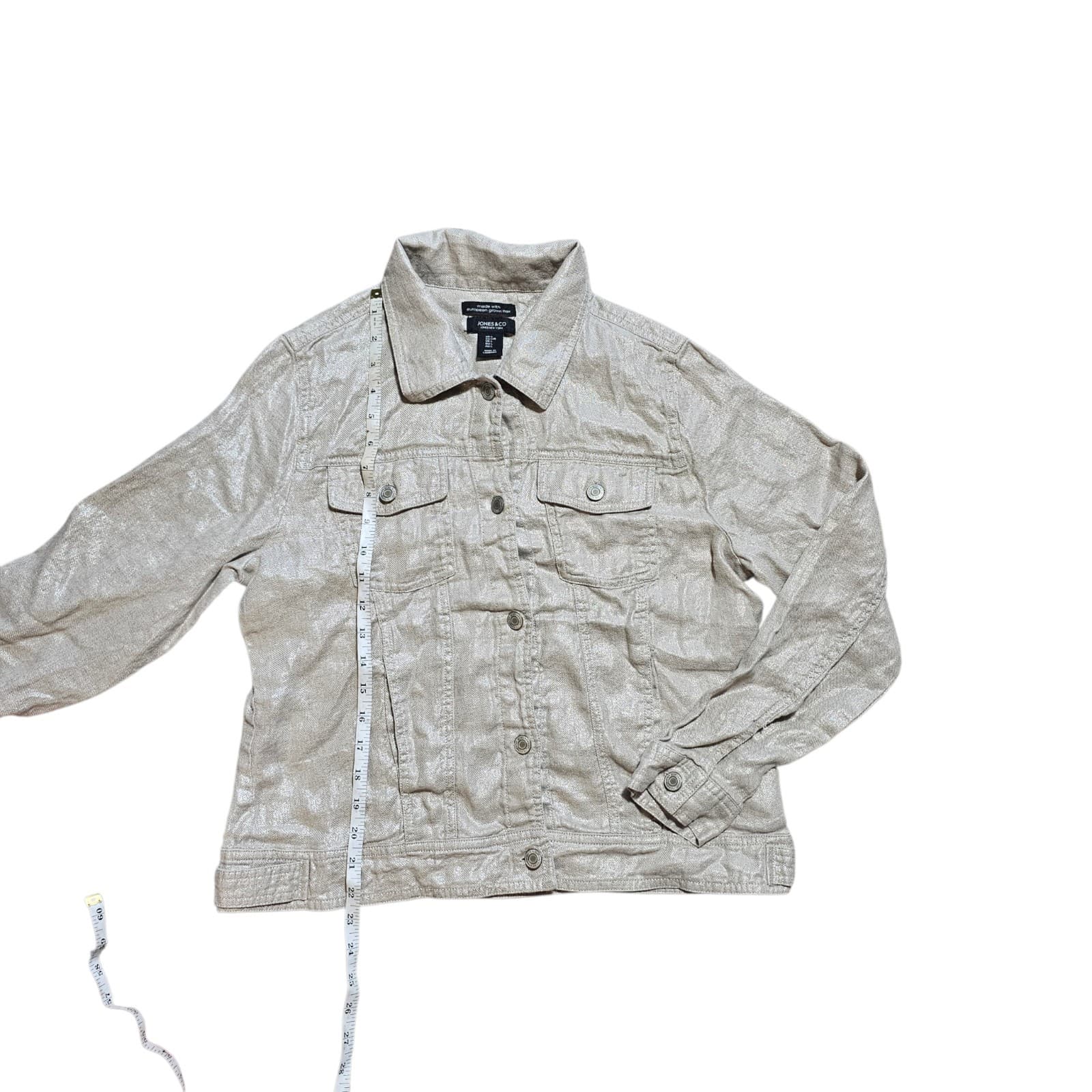Jones & Co Metallic Linen Trucker Jacket - European Grown Flax - Large - Boho - Thumbnail 9