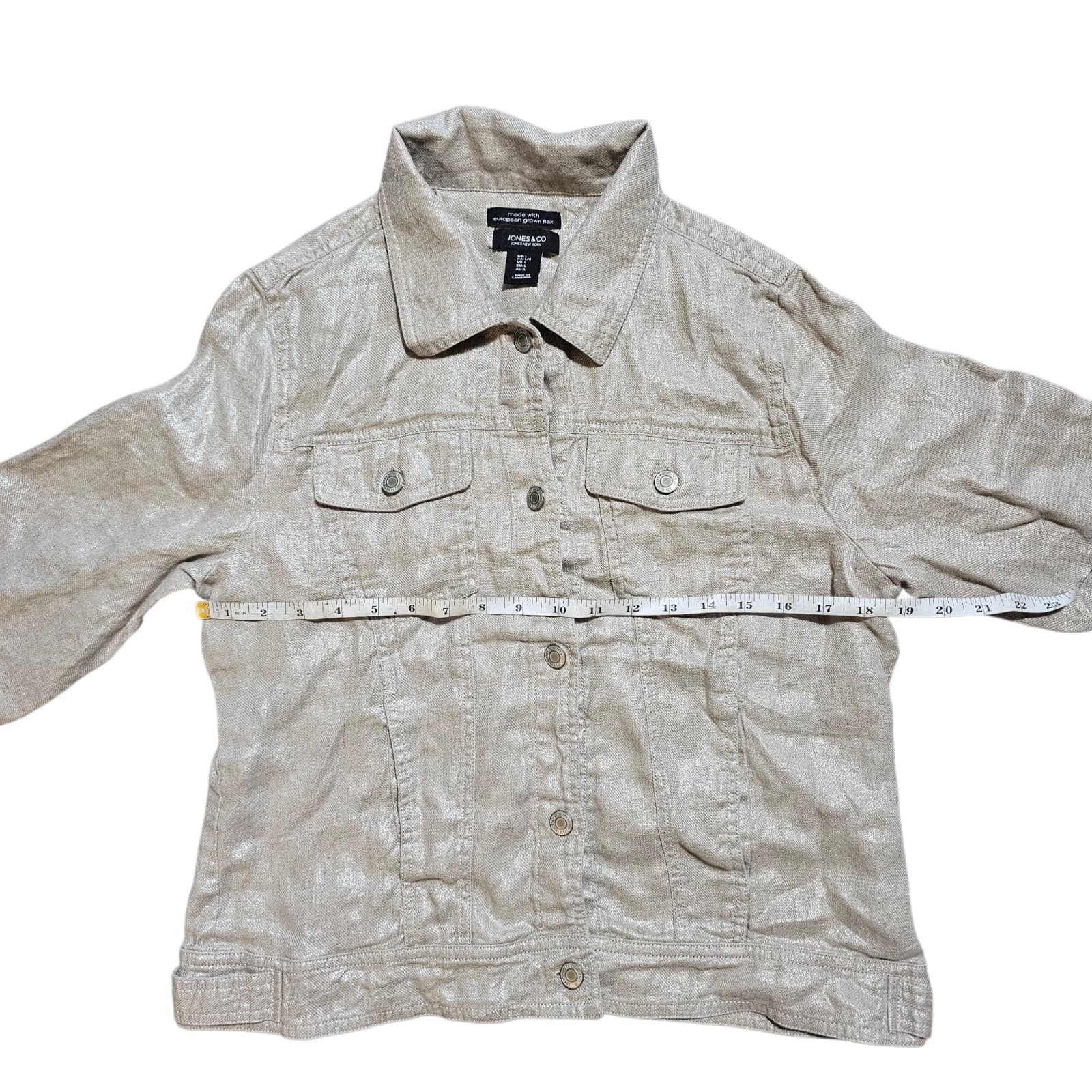 Jones & Co Metallic Linen Trucker Jacket - European Grown Flax - Large - Boho - Thumbnail 10