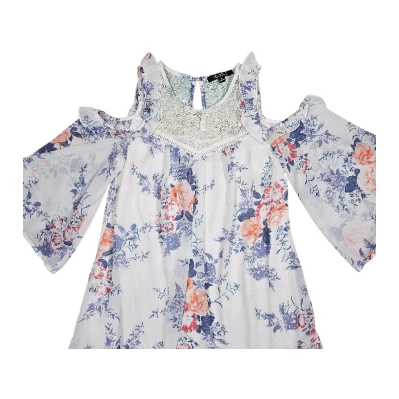 Heart Soul Cold Shoulder Lace Trim Floral Dress Woman's Size Medium - Thumbnail 2