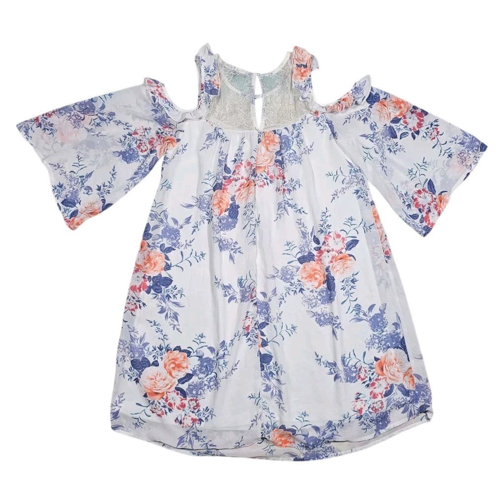 Heart Soul Cold Shoulder Lace Trim Floral Dress Woman's Size Medium - Thumbnail 10