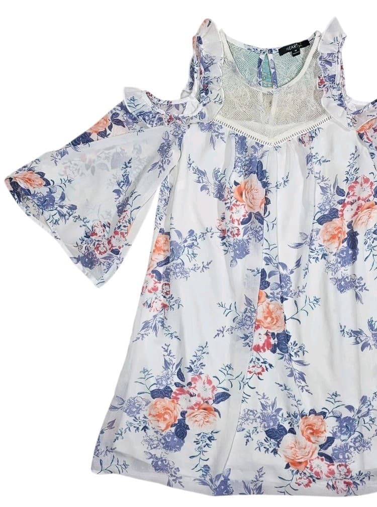 Heart Soul Cold Shoulder Lace Trim Floral Dress Woman's Size Medium - Thumbnail 4