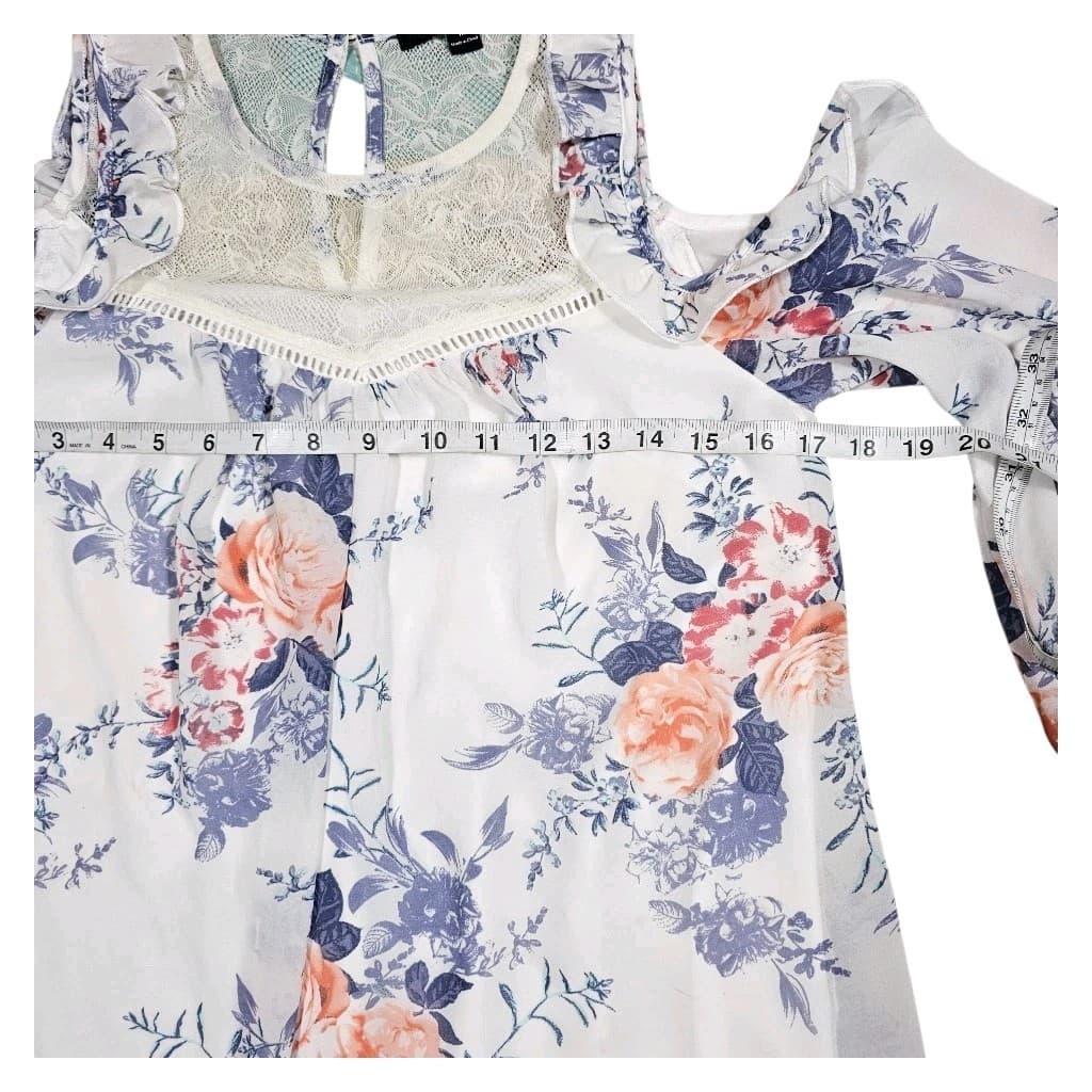 Heart Soul Cold Shoulder Lace Trim Floral Dress Woman's Size Medium - Thumbnail 9