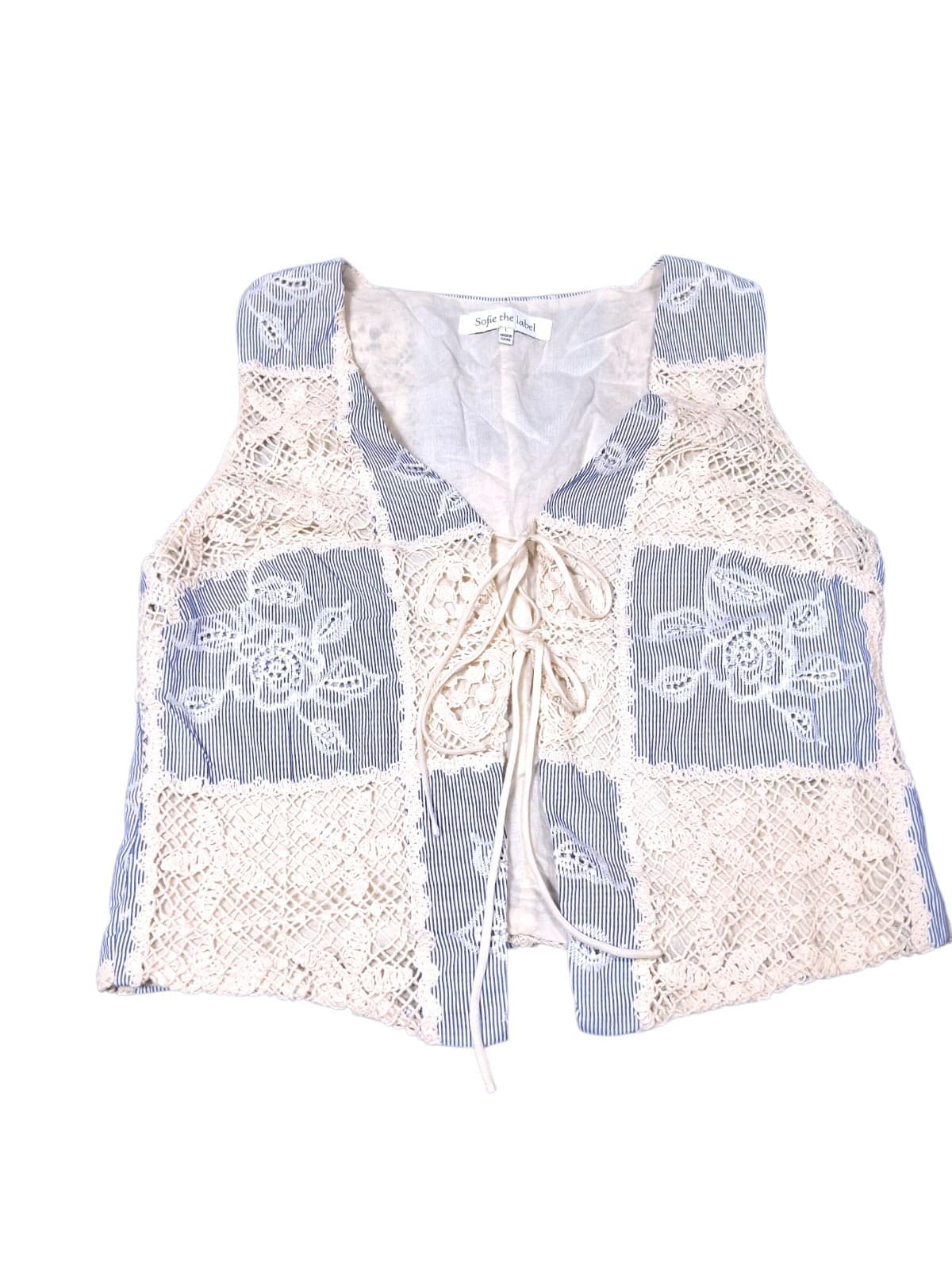 Sofie The label Embroidered Patch Work Vest Quilt Square Granny Large