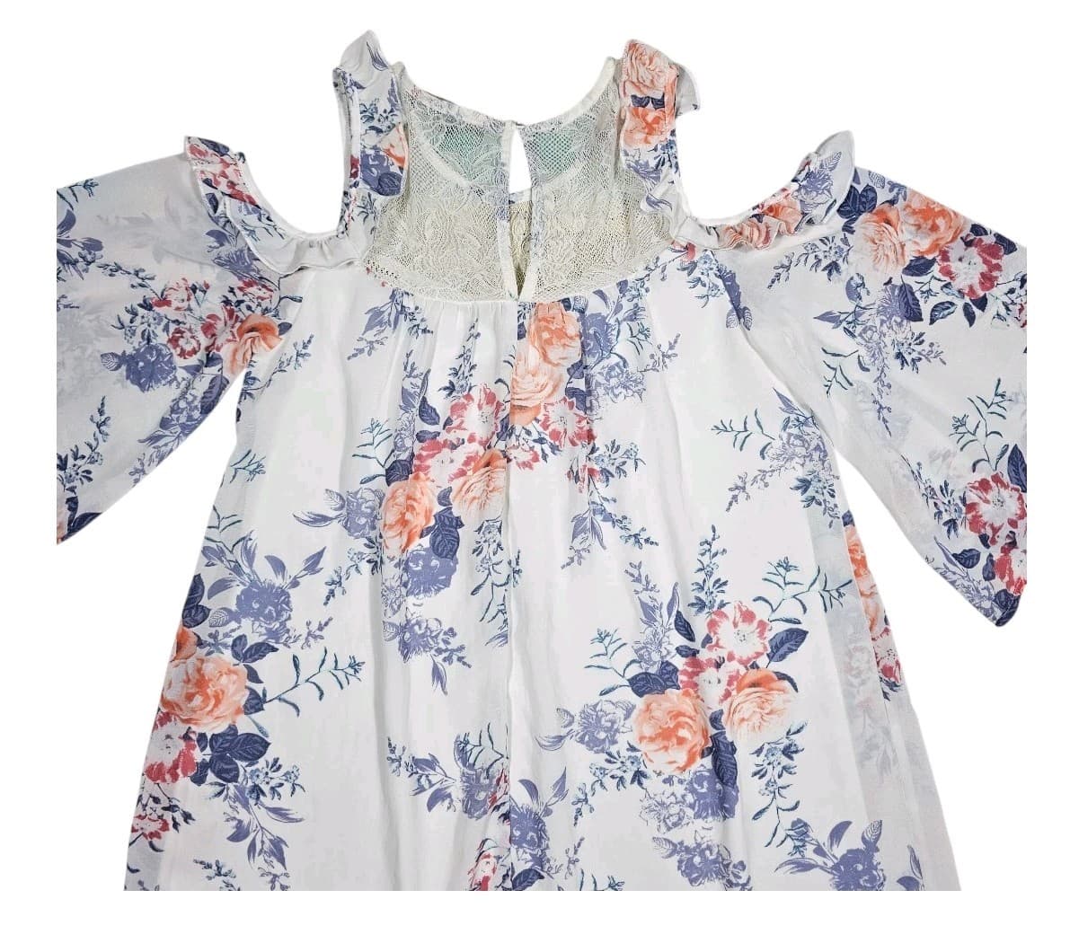 Heart Soul Cold Shoulder Lace Trim Floral Dress Woman's Size Medium - Thumbnail 11