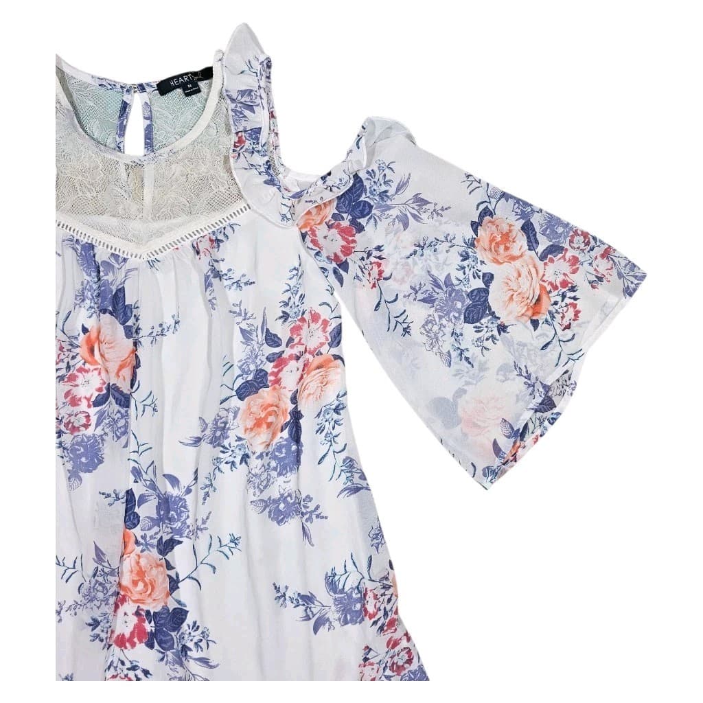 Heart Soul Cold Shoulder Lace Trim Floral Dress Woman's Size Medium - Thumbnail 3