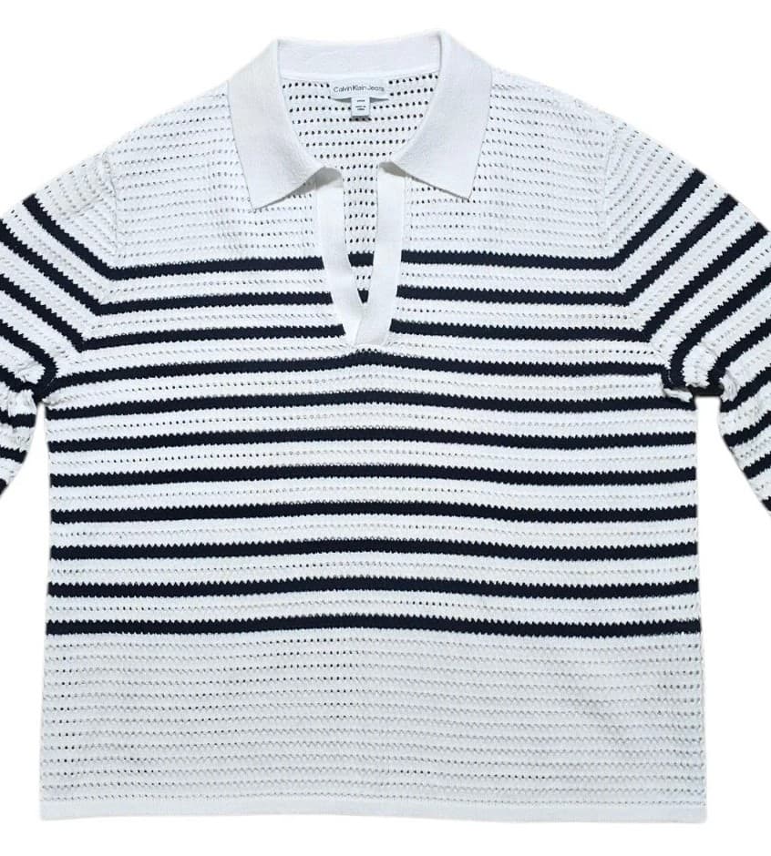 Calvin Klein Jonny Collar Top Striped Womans Size Small - Thumbnail 2
