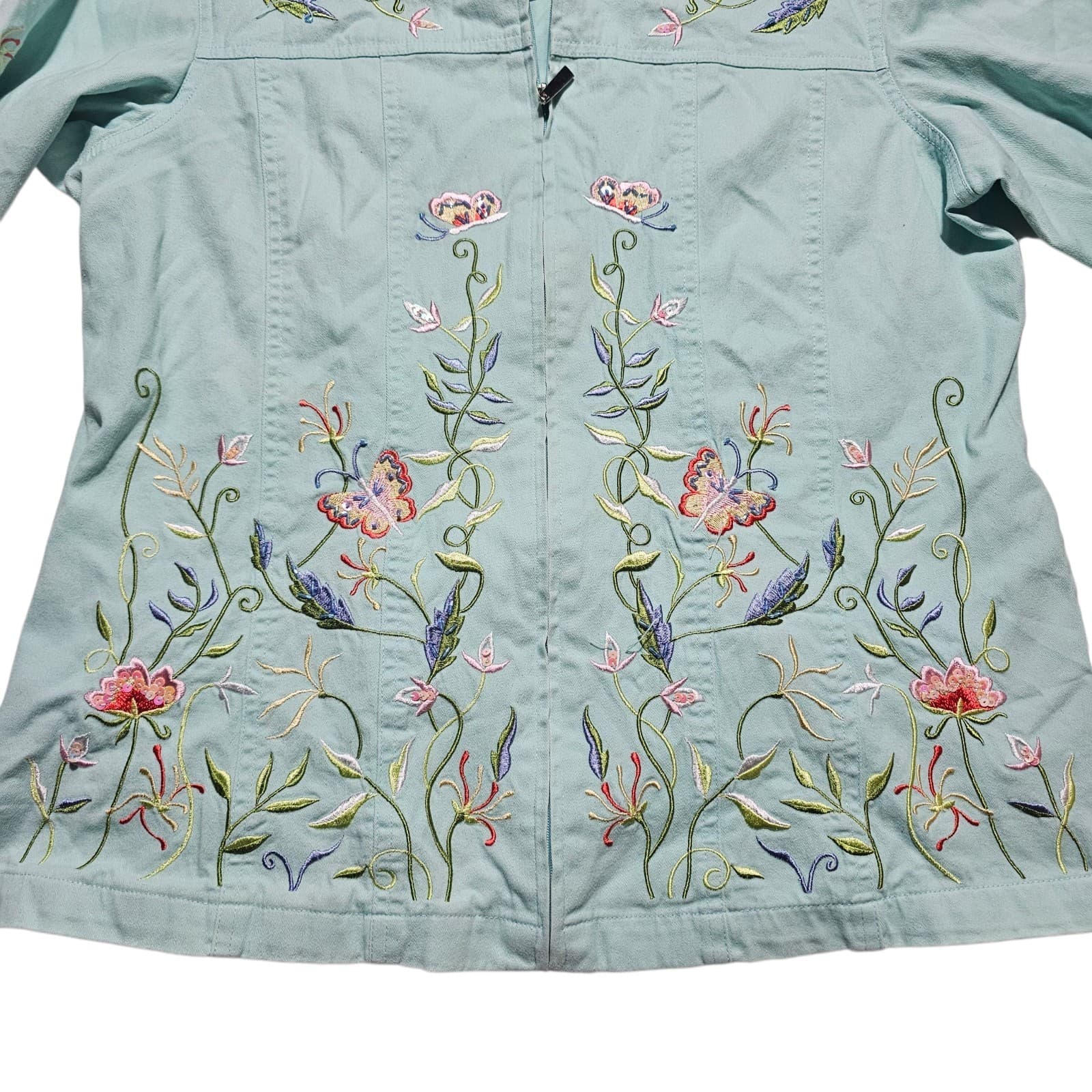 Quacker Factory Jacket Embroidered Floral With Butterfly's Full Zip Medium - Thumbnail 3