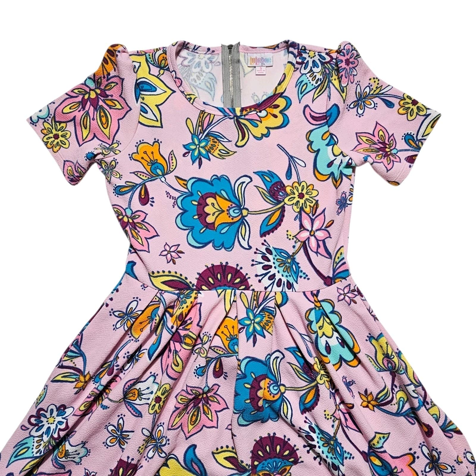 LuLaRoe Amelia Dress Size Small Multi Color Floral Polka Dot - Thumbnail 2