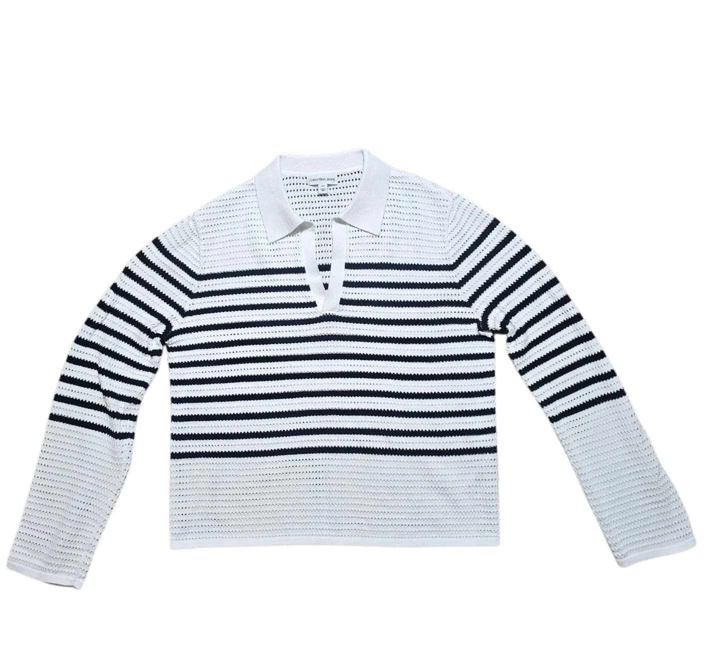Calvin Klein Jonny Collar Top Striped Womans Size Small