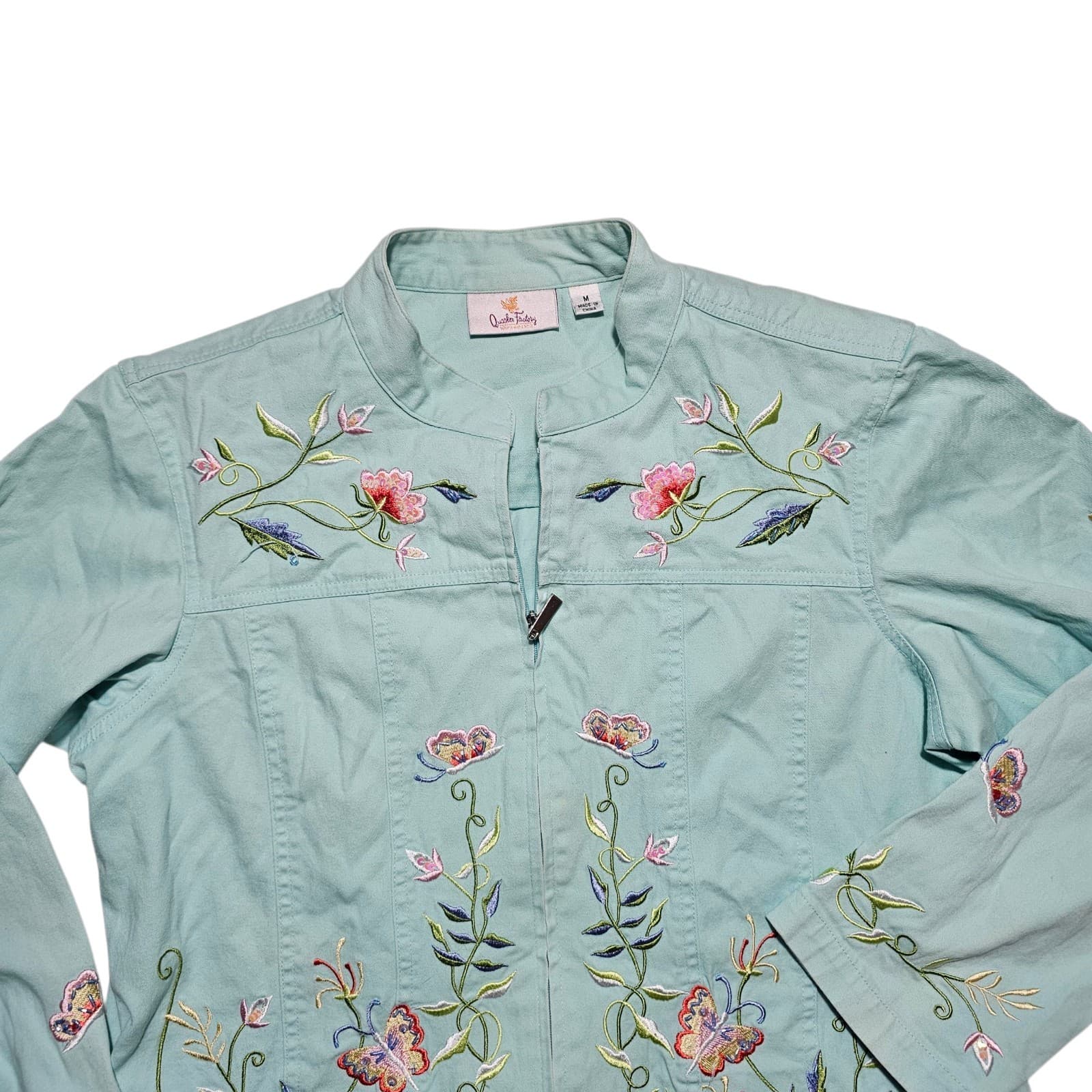 Quacker Factory Jacket Embroidered Floral With Butterfly's Full Zip Medium - Thumbnail 2