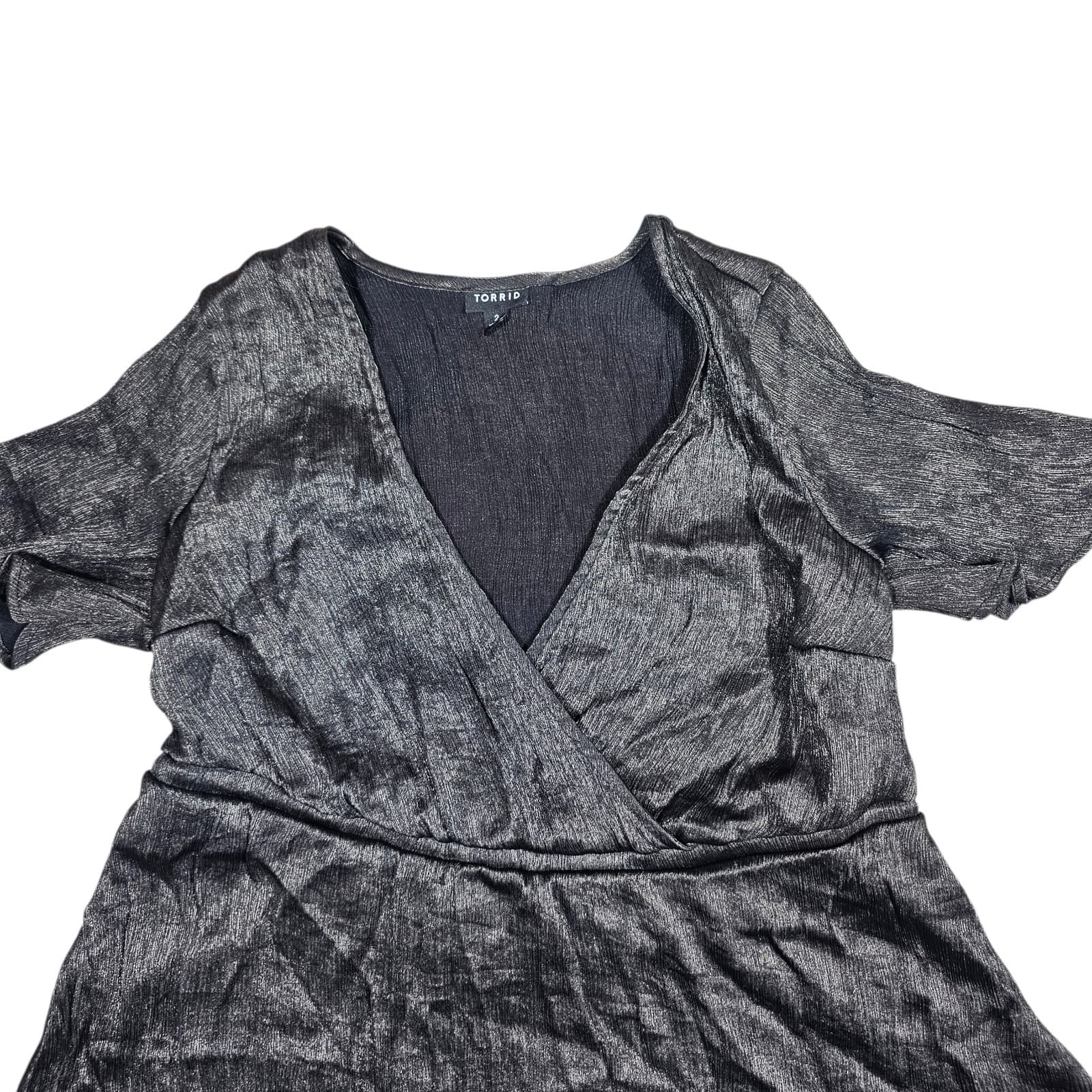 Torrid Shirt Womens size 2X Black Metallic Lurex Flutter Sleeve Surplice Romper - Thumbnail 2