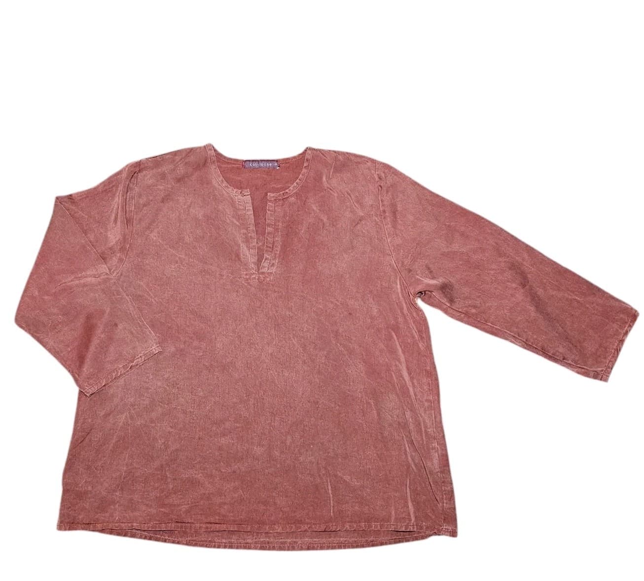 Cut Loose Top Womens small Burnt Orange 3/4 Sleeve V-Neck 100% Tencel - Thumbnail 2