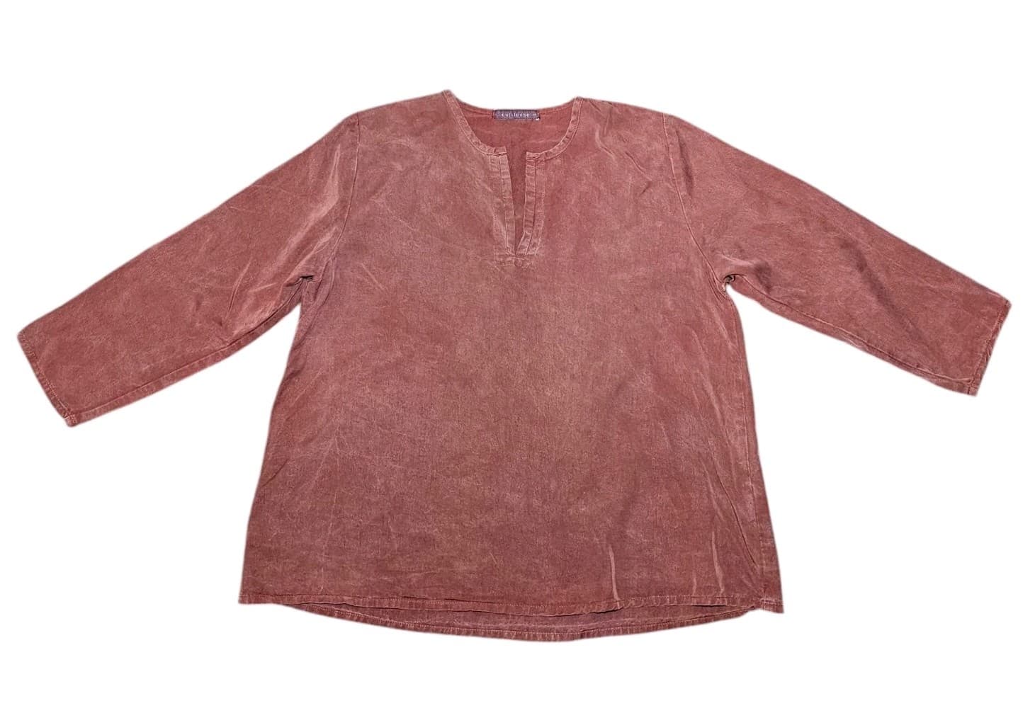 Cut Loose Top Womens small Burnt Orange 3/4 Sleeve V-Neck 100% Tencel